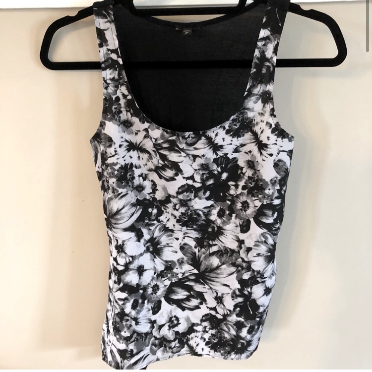 Express Black And White Floral Tank Top Small